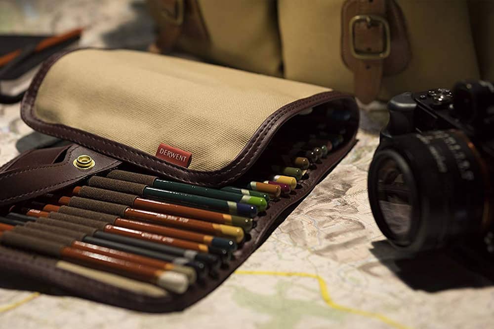 Cosanter 36 Slots Pencil Case Holder Box Canvas Leather Portable Pencil Rolled Pouch for Art Drawing 